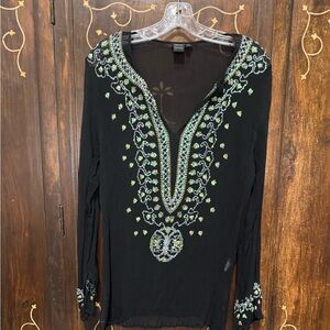 VENUS Black Embellished Tunic with Green Accents